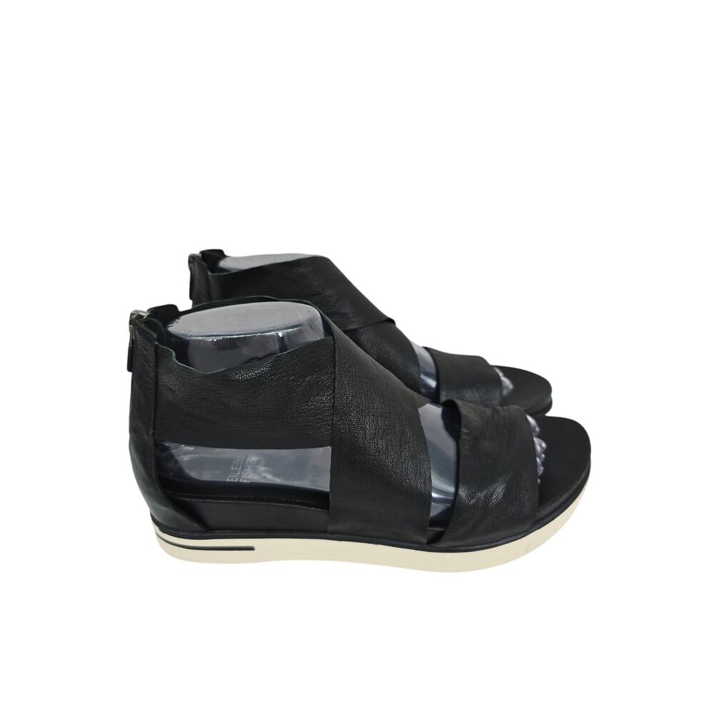 Eileen Fisher Sport Tumbled Leather Sneaker Sandal Black 8